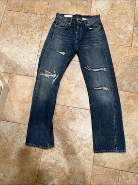 Zara woman Dark Blue Straight Jeans with Ripped Details